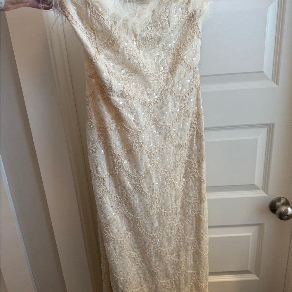 Lulu's Cream Sequin Lace Maxi Dress
